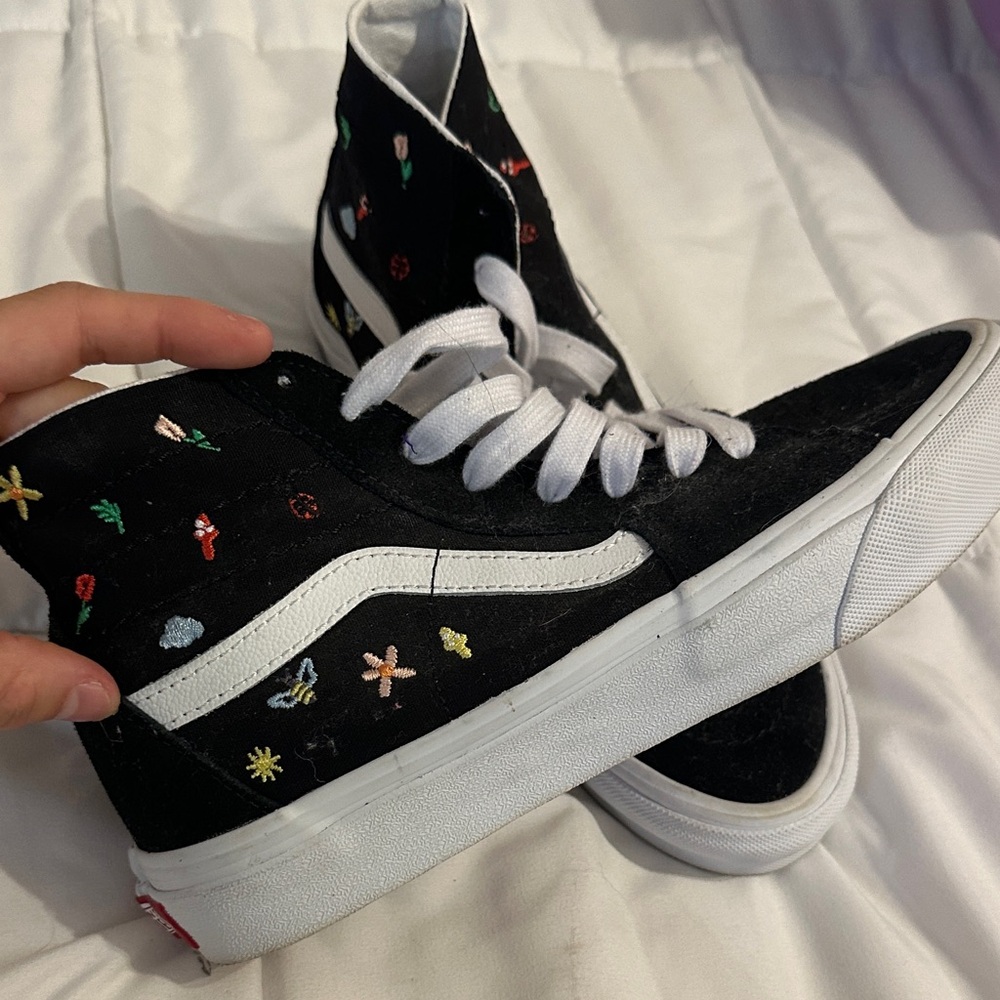Vans Black High-Tops with Colorful Embroidery